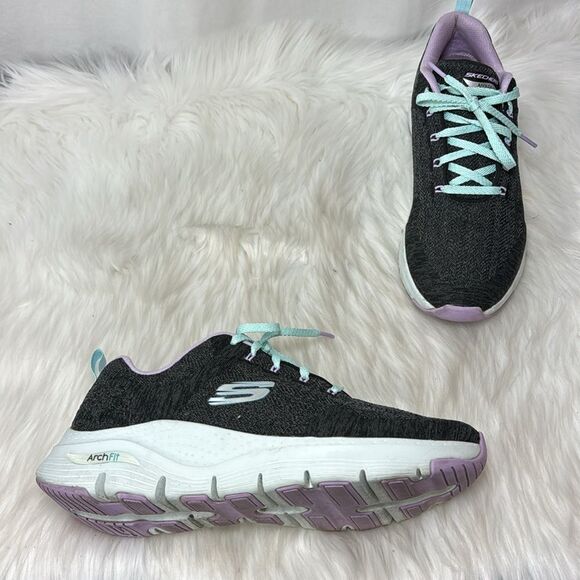Skechers Arch Wave Comfy Wave Casual Shoes Charcoal/Lavender Sneaker Sz 9 - Picture 2 of 9